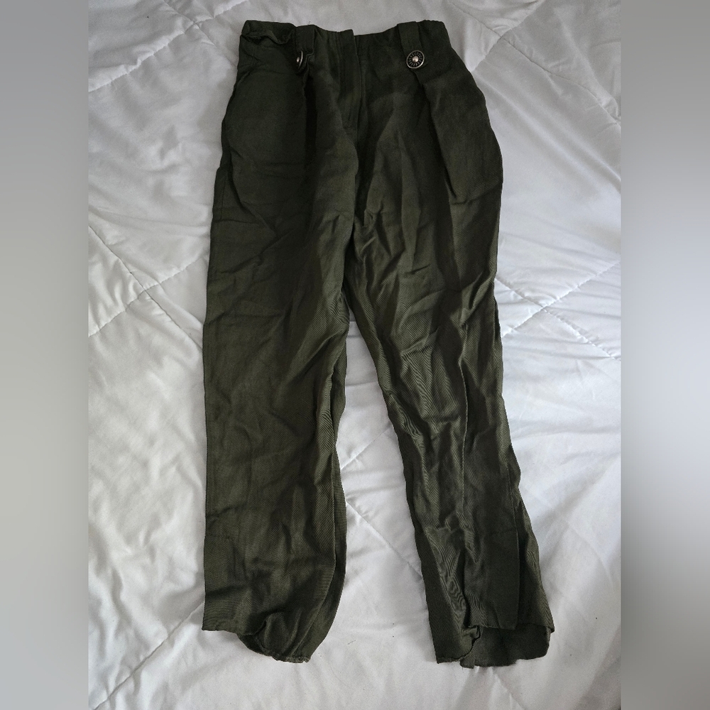 Uterque Straight Trousers Olive Green Made in Spain - Picture 15 of 15